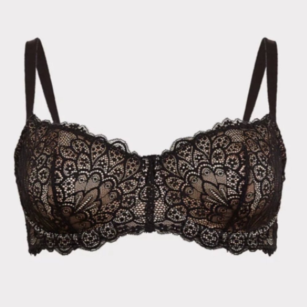TORRID CURVE Black Lace Unlined Balconette Bra Sheer 38C